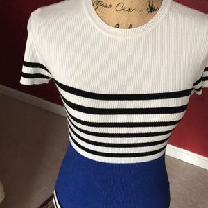 Laundry short sleeved black white & royal blue top